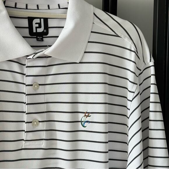 FootJoy White Black Striped Short Sleeves Golf Polo Shirt Men’s Size Medium - Picture 3 of 9